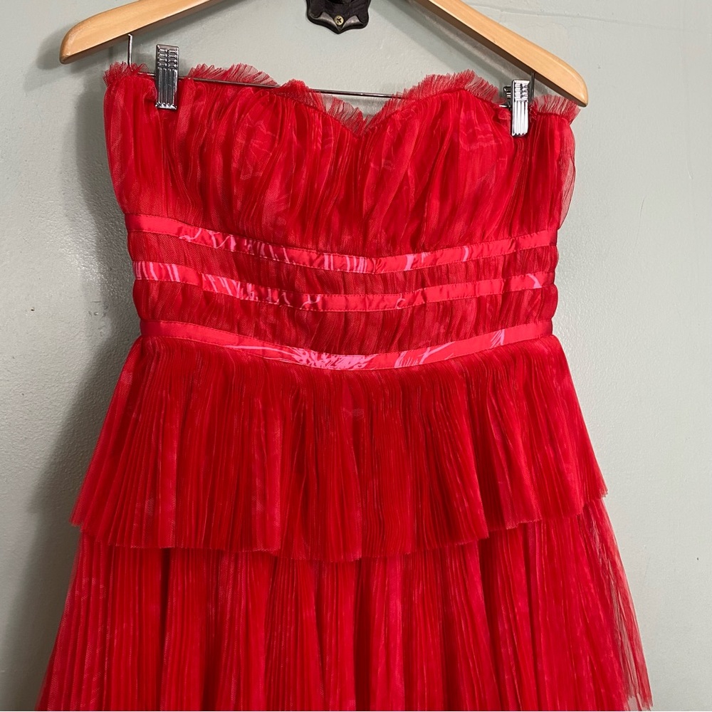 Anthropologie Hutch‎ Evie Strapless Tiered Maxi Dress Red Size 4 Tulle - Picture 3 of 8
